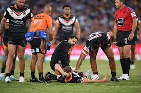 Wests Tigers star Adam Doueihi rushed to hospital after nasty clash against the North Queensland Cowboys