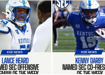 KENTUCKY FOOTBALL GETS MAJOR SEC RECOGNITION AS KENNY DARBY AND LANCE HEARD EARN PLAYER OF THE WEEK HONORS